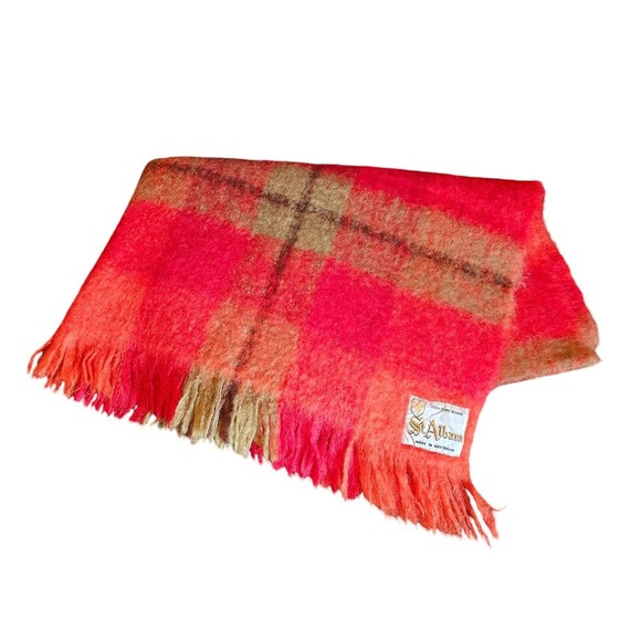 Vintage St. Albans Australia Luxury 100% Mohair Wool Throw Blanket Red Plaid - Picture 1 of 3